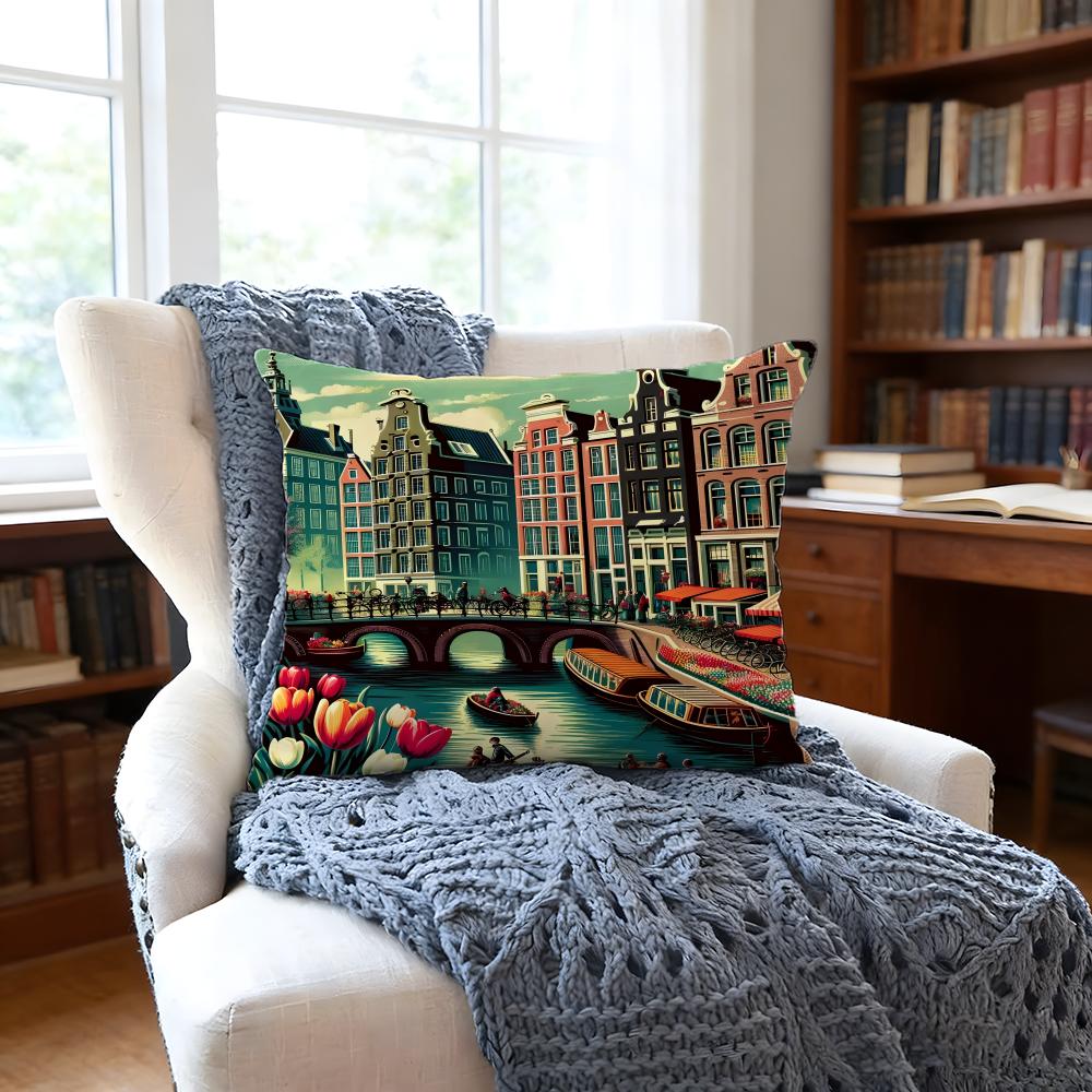 Dutchstreet Art Cushion Cover Anti-Dust Mite Short Plush Pillowcase - Invisible Zipper Silky Soft Sofa Cushion Cover