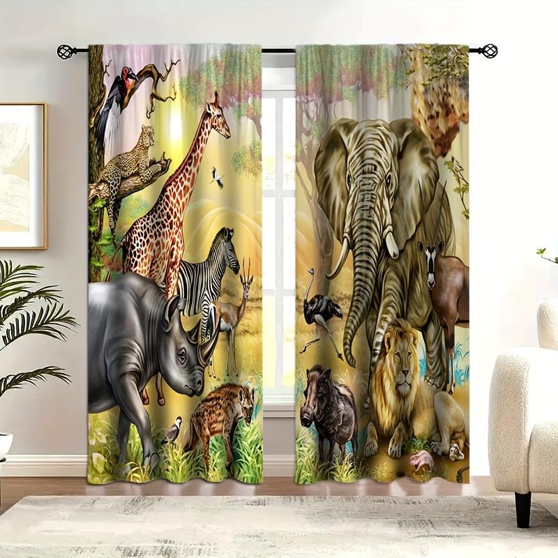 2pcs Leopard Lion Deer Pattern Curtains Decorative Window Drapes Window Treatments For Bedroom Living Room Home Decor Window