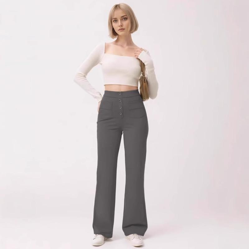 2025 New Women's High Waist Button Multi-Pocket Straight Casual Pants High Elasticity