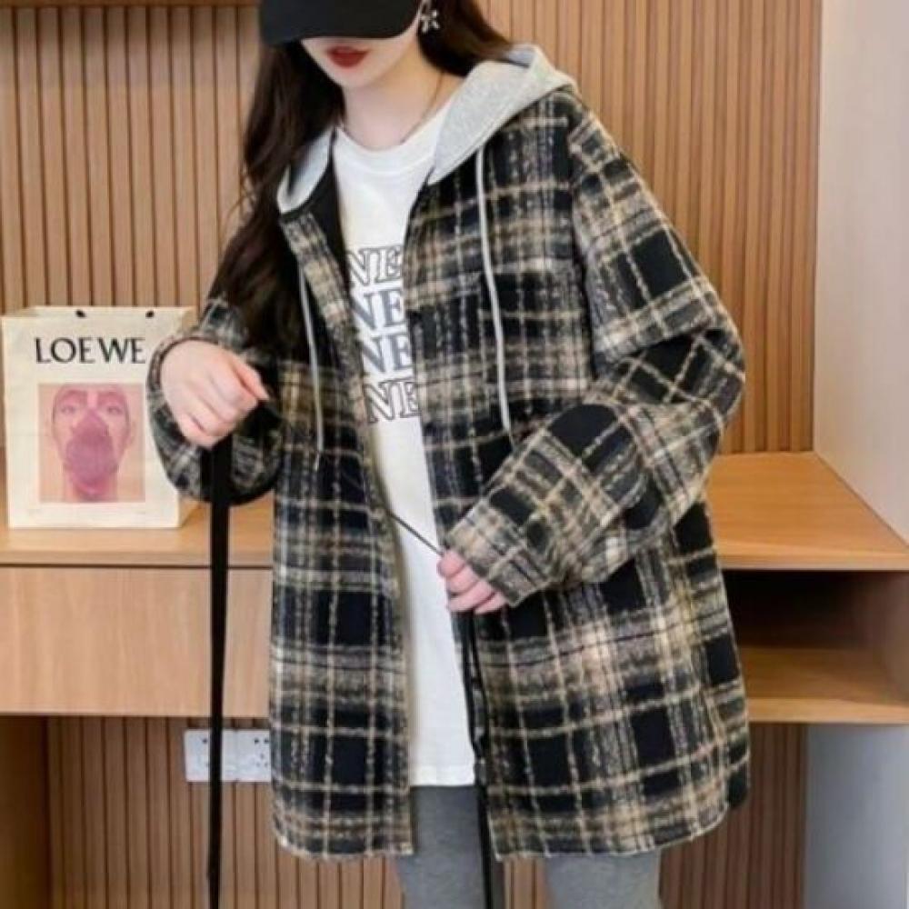 Navava Men Retro Casual Check Long Sleeve Hooded Shirt Nb2974