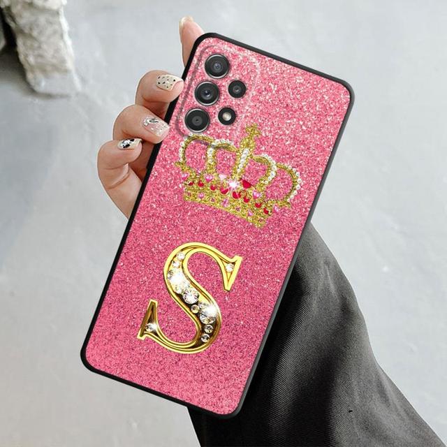 Gold Pink Diamond Crown Letter Case For Samsung Galaxy A14 A73 A53 A71 A51 A31 A33 A22 A12 A21s A13 A32 A52s A72 A52 A23