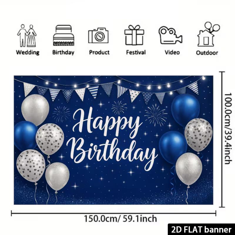 Sfondo 2D Blu Argento Scintillante Buon Compleanno per Feste di Ragazzi e Uomini