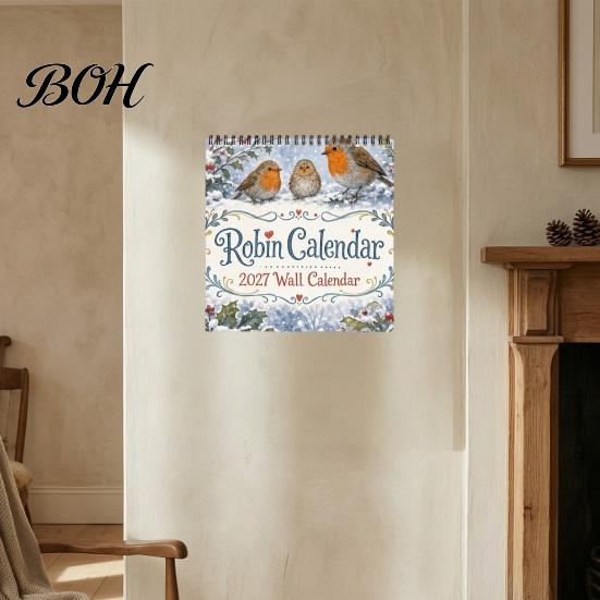Gift for New Year 2027 Bird Wall Calendar, 12-Month Monthly Planner Home Office Kitchen, Festival Event Traditional Atmosphere Calendar with