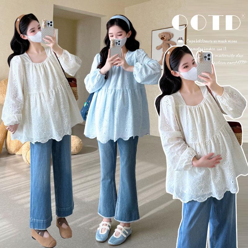 2026 Spring Korean Lace Embroidered Doll Shirt for Trendy Moms M