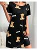 Women's Fashion Cute Bear And Letter 3D Printed Dress Home Daily Plus Size Skirt Casual Loose Short Sleeved Dress