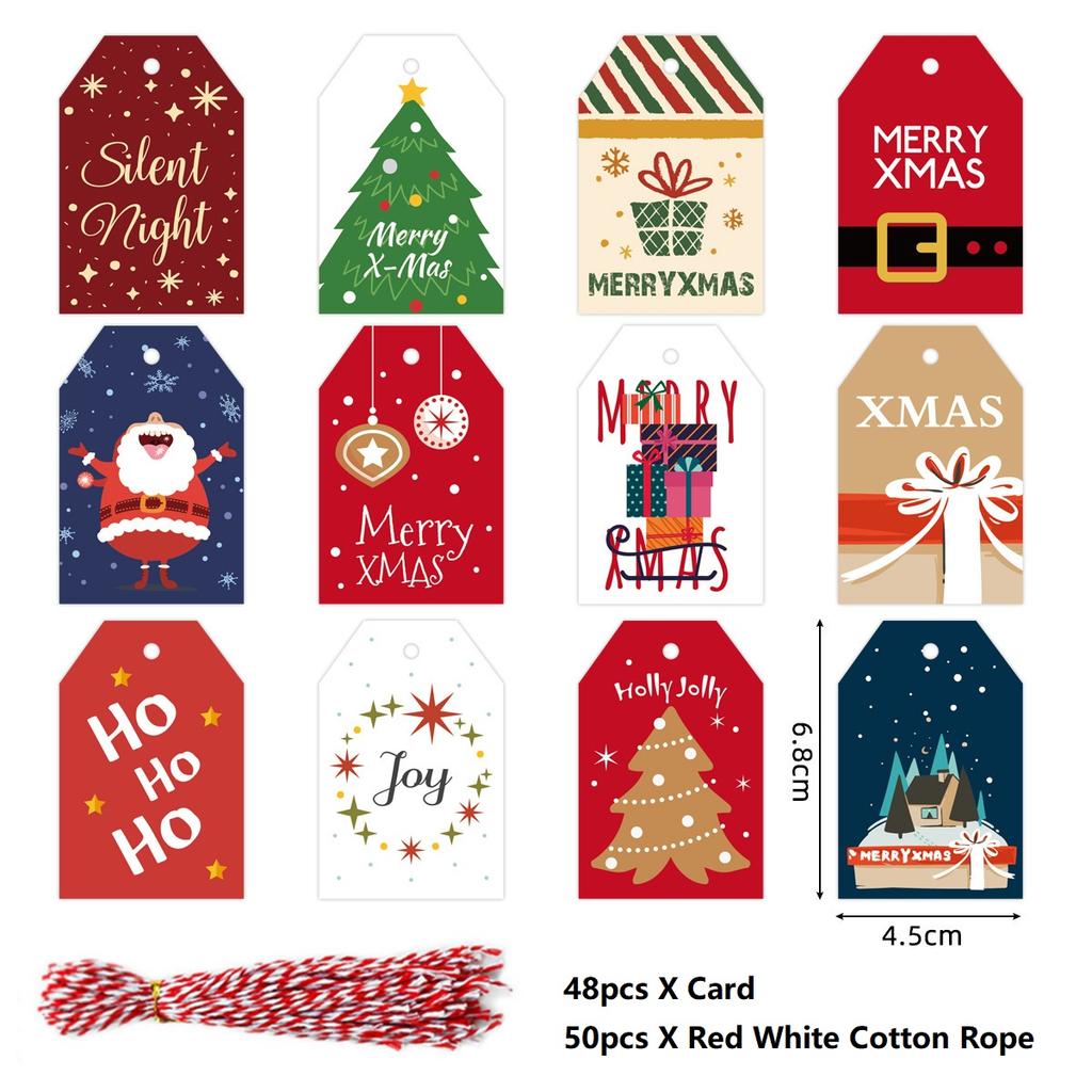 48PCS Merry Christmas Paper Tags 2025 Xmas Tree Hanging Label Navidad 2025 New Year Home Xmas Party Gifts Cards Set Decorations