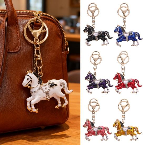 Keychain Pendant Horse Shape Rhinestone Inlaid Key Chain Diverse Color Backpack Keyring Key Accessory