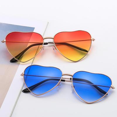 Retro Pfirsich Herz Metallrahmen Sonnenbrille mit Ozean Gläsern für Damen