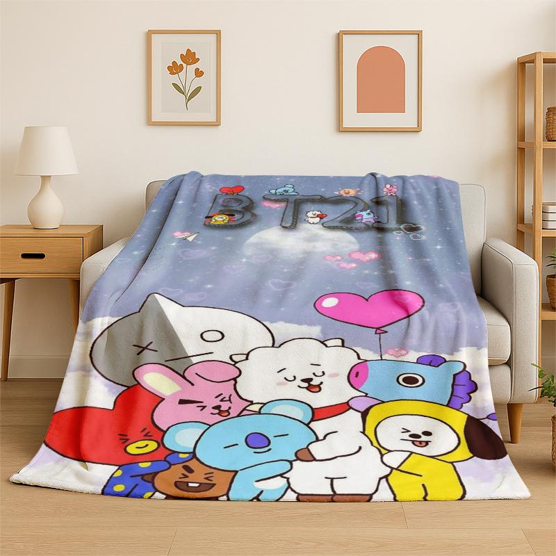 Kpop B-BTS Fashion Group Star Flannel Blanket Soft Warm Throw Blanket for Bedroom Living Room Bed Travel Camping Picnic Gift