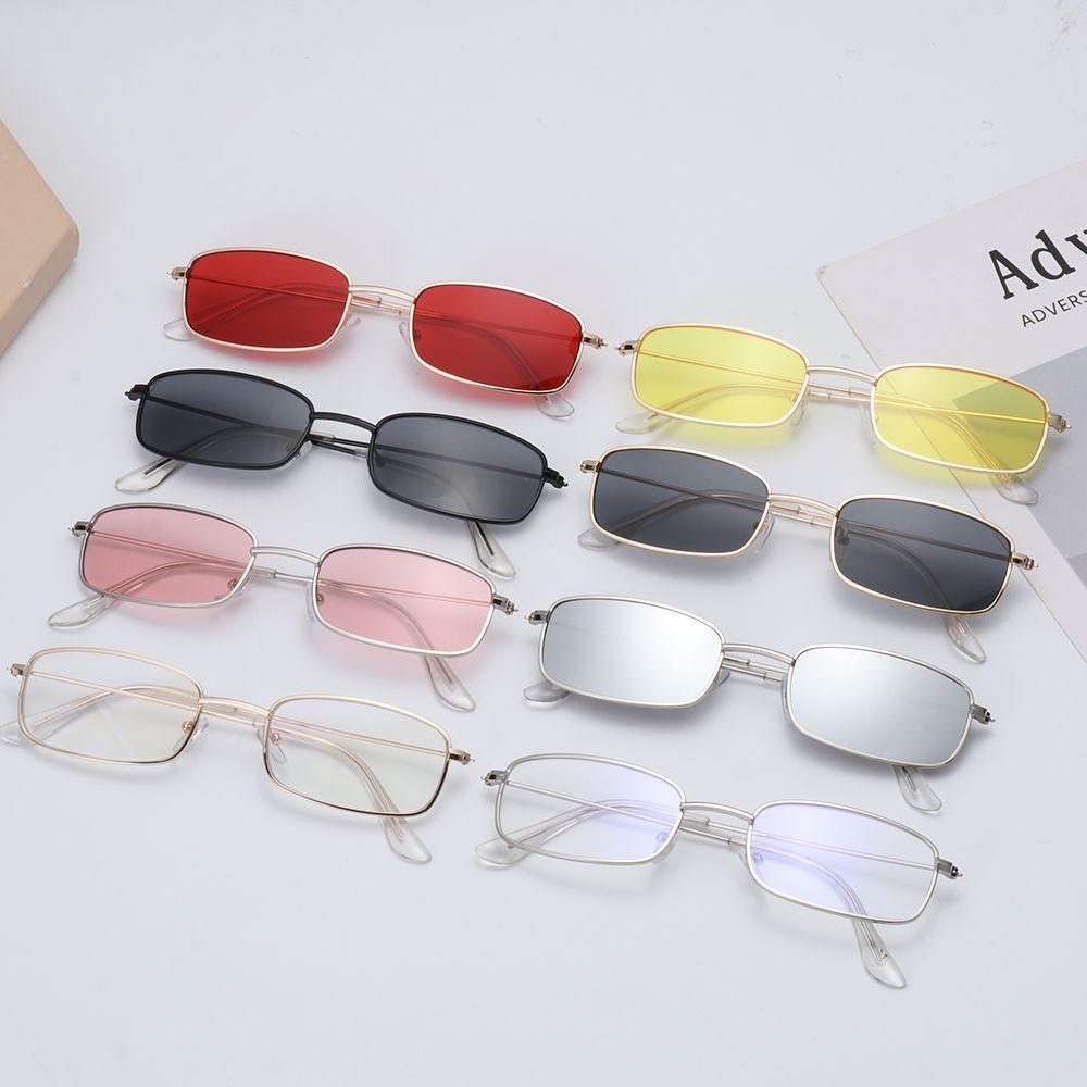 Retro Small Rectangle Women'S Sunglasses Brand Shades Classic Candy Color Clear Lens Metal Frame Sun Glasses Anti Uv400 Eyewear