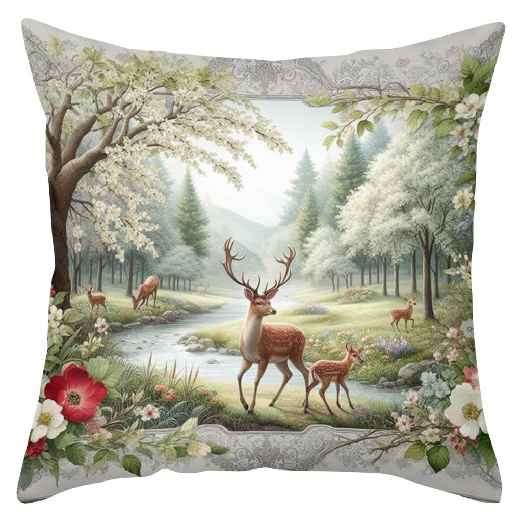 Deer And Forest Scenes Floral Decorative Cushion Covers Polyester pillowcase, sofa decorative cushion cov Headboard Pillow