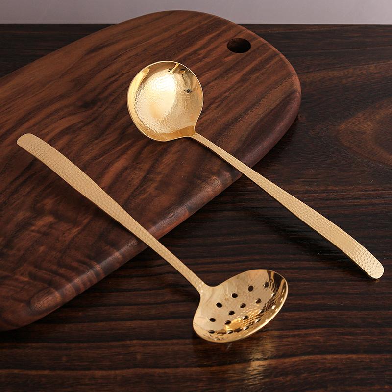 

Brass spoon soup leak household long handle hot pot spoon handmade hammer rice spoon all copper kitchen set colander