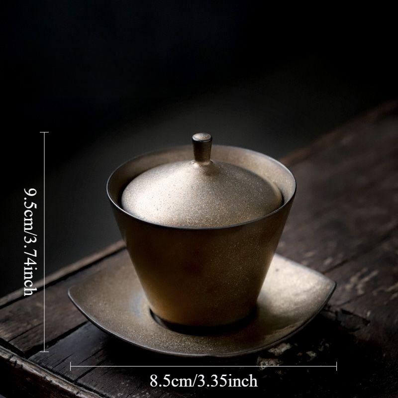 

180ml Gilded Covered Bowl Ceramic Hand Held Tea Bowl Household Chinese Three Talent Bowl Lid Tea Infuser Drinking Utensils