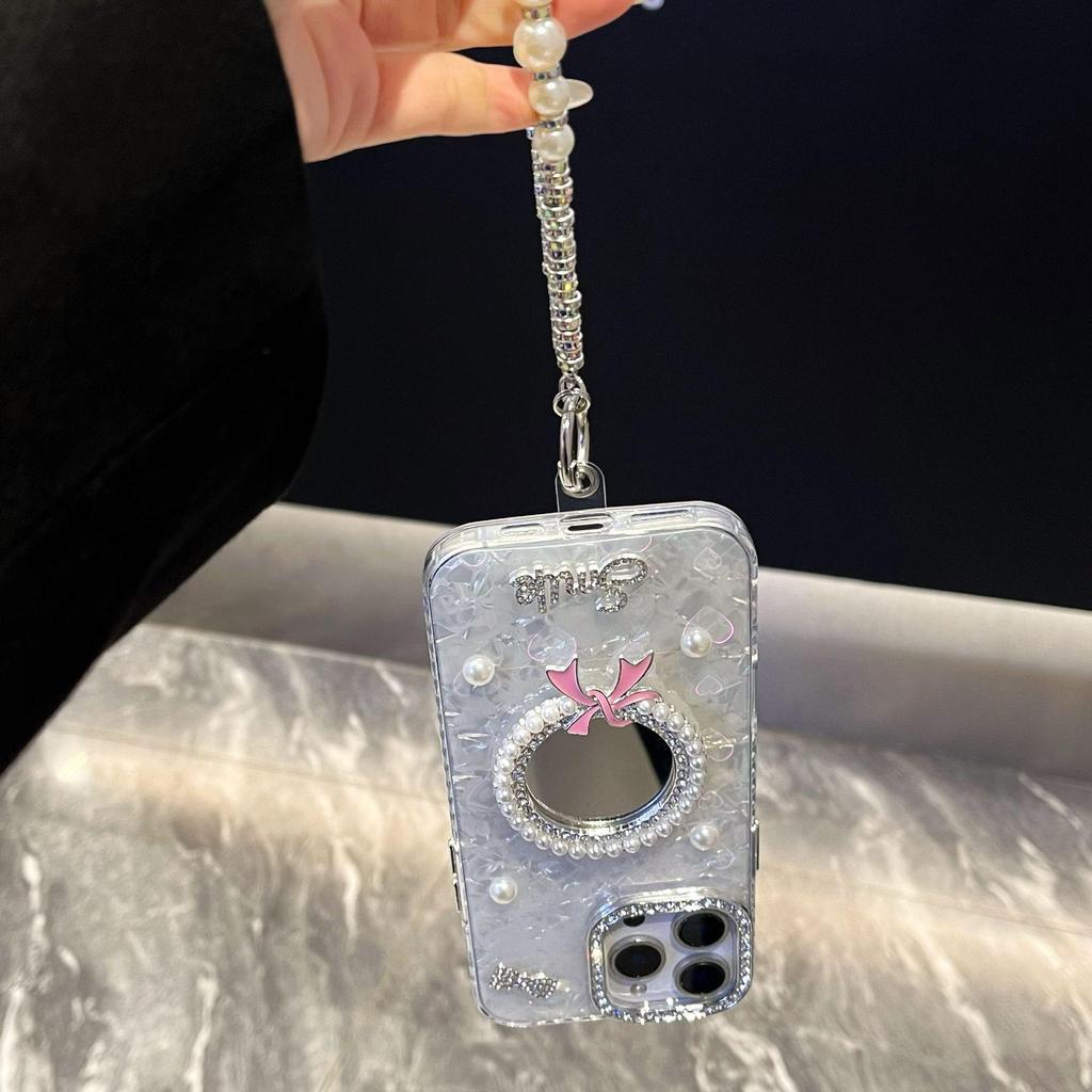 Pearl Bowtie Butterfly Mirror Case for iPhone 17 Pro Max 15/16