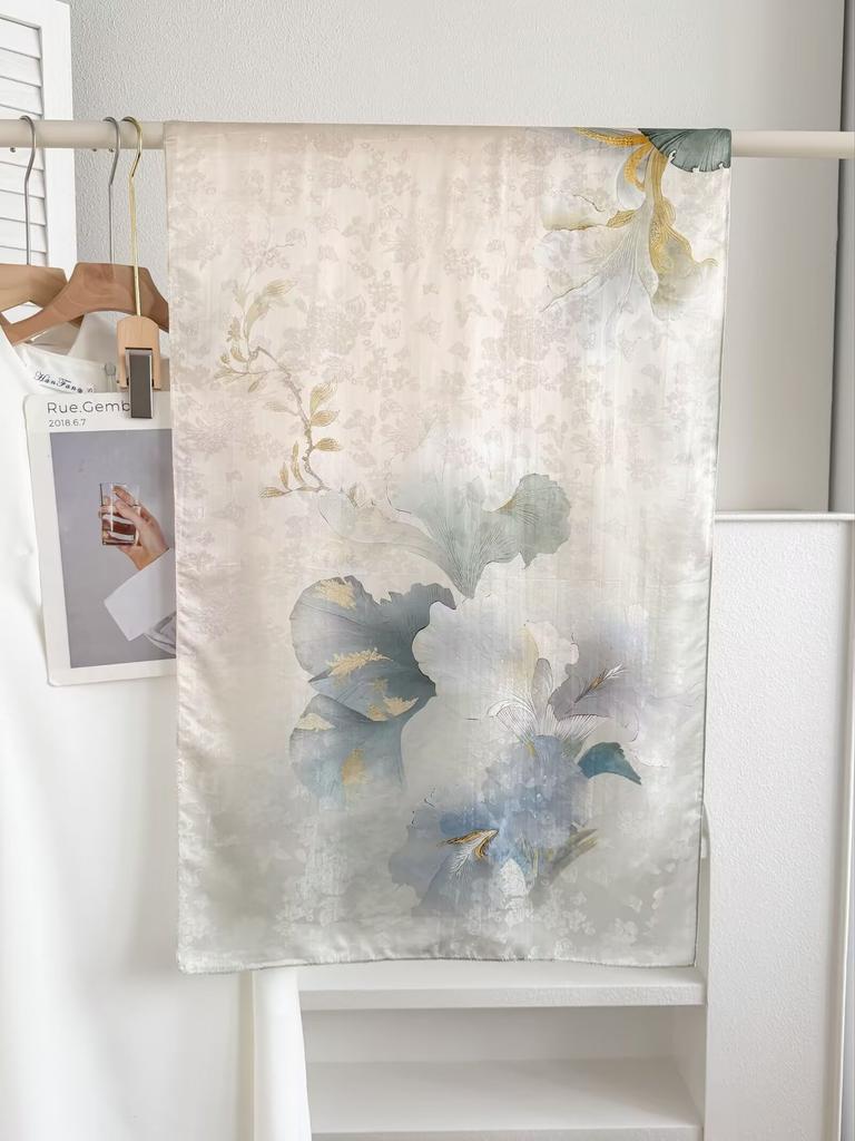 New Sangbo Satin Silk Long Scarf New Chinese Printed Silk Scarf Women's Spring and Summer Versatile Sunscreen Shawl Gift Accessories