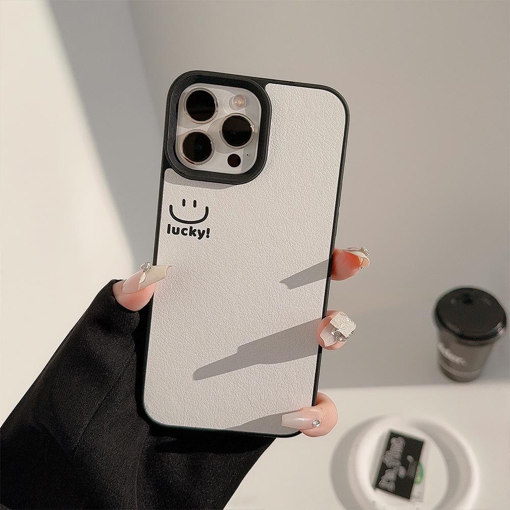 Smiley Apple Phone Case 14pro Max Lambskin 11 Suitable for IPhone 16 Personality Simple 15 Anti Fall