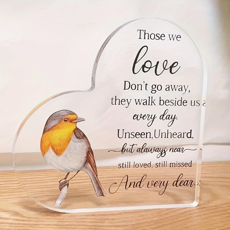 2D Flat, Heart-Shaped Acrylic Desk Decor Plaque, Sympathy Keepsake for Mother or Father, Suitable for wall decoration, porch, room, villa, accents Hom