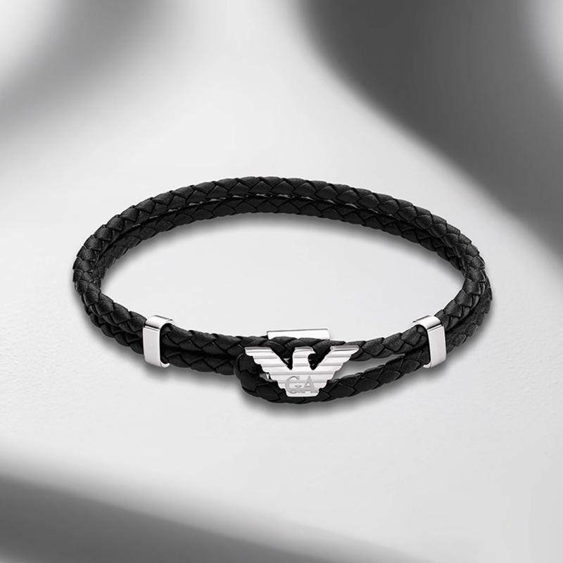 Emporio Armani Fashion Woven Trend Leather Bracelet Men Accessories Black EGS3237040