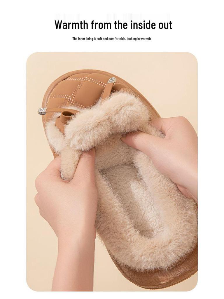 Damen 2025 Winter Schleife Baumwollpantoffeln: Rutschfest, Dicke Sohle, Warmes Plüsch für den Außenbereich