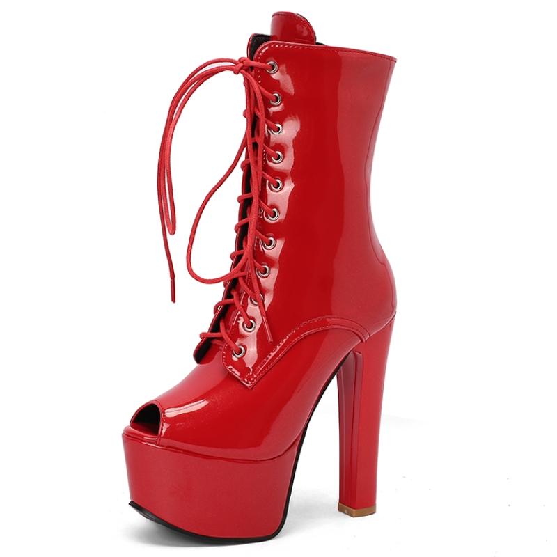Sexy Platform Ankle Boots for Women Peep Toe Black Red Gold Short Boot High Heel Party Dance Shoes Lady Big Size 45 2025 Summer