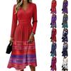 Abito da donna casual con stampa floreale, maniche lunghe, imbottito, scollo a V