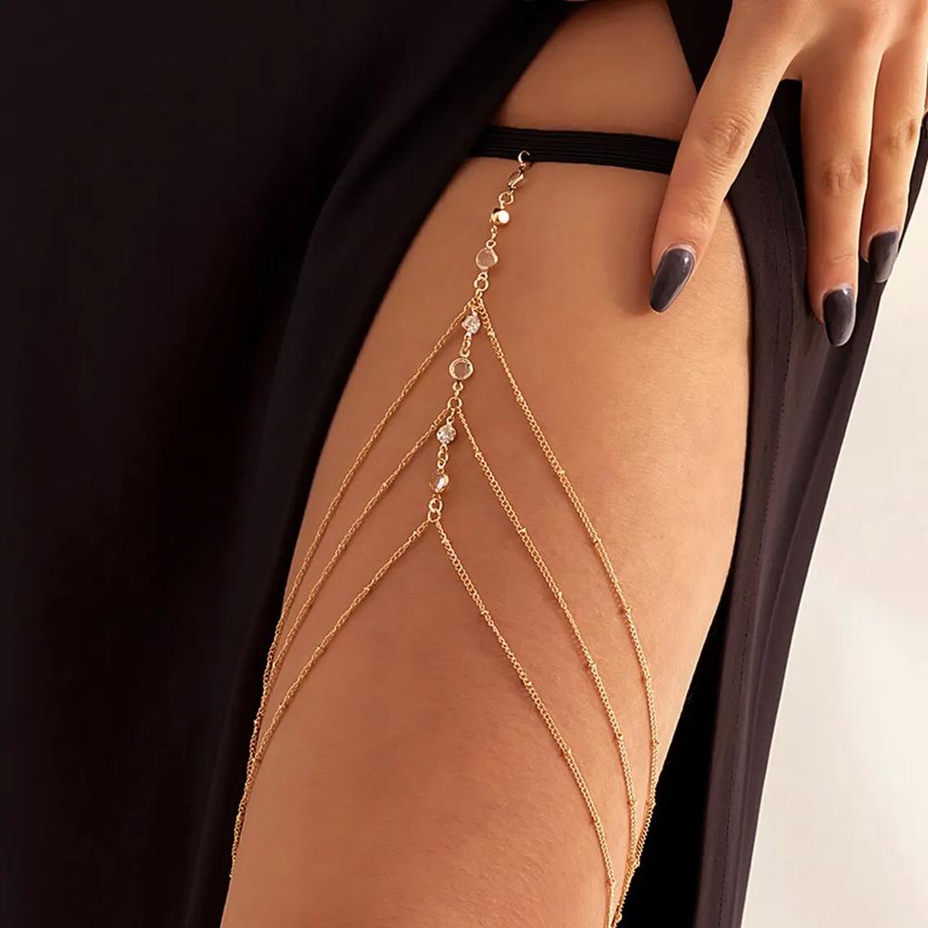 1 Women's European And American Trendy Multi-layer Chain Tassel Elastic Rope Thigh Chain Nightclub holiday Party Gift-4040
