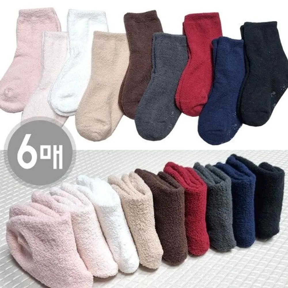 [J.Cotton] Fluffy and Soft Baby Socks, Children s Domestic Sleeping Socks, 6-Pack, Kids  Winter beige
