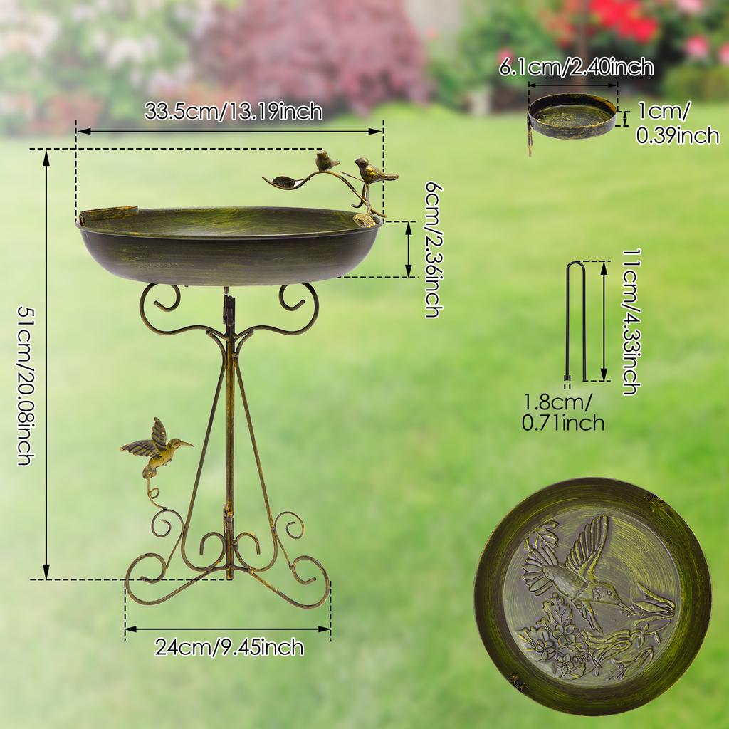 Bebedero para Pájaros de Jardín de Hierro para Exteriores con Cuenco Pequeño Resistente a la Corrosión de Pie para Decoración de Jardín, Patio, Césped