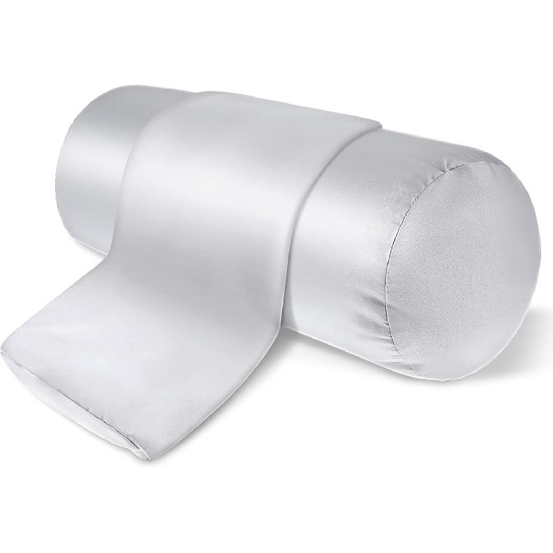 2 Packs Round Neck Pillow Cover, 16 x 5.9 Inch Soft Satin Bolster Pillowcases Cylinder Case Cover, Cervical Cylindrical Roll Pillows Cushion With