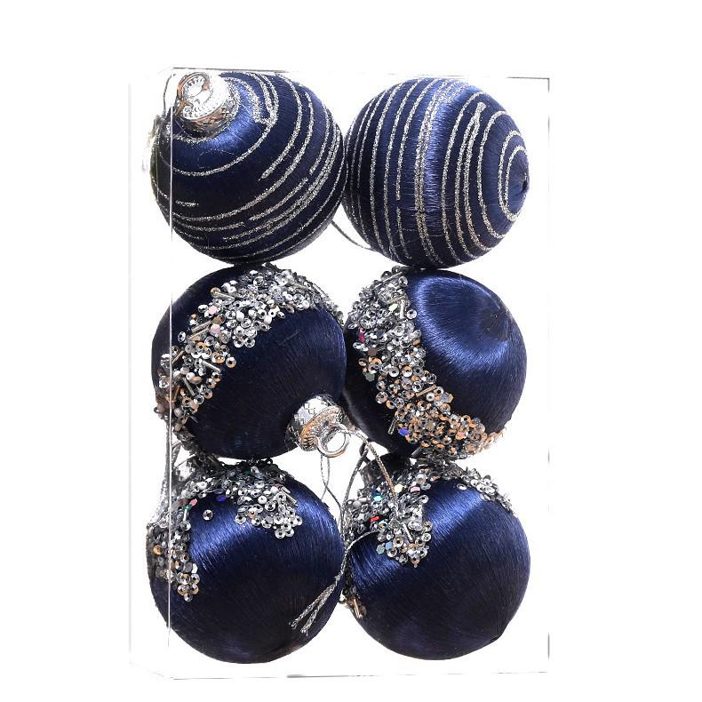 Painted Striped Christmas Foam Balls - 6pcs (6cm/8cm) Tree Ornaments & Window Decorations 6cm, 6pcs синий