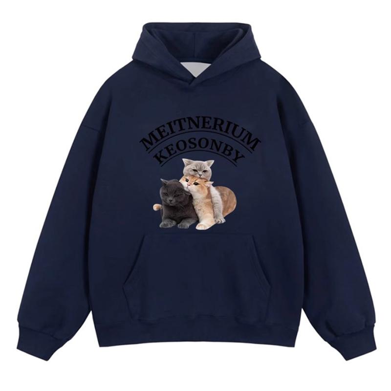 Ladies Autumn Winter Casual Hooded Long Sleeve Big Pocket Cat Printed Pullover Hoodies Sweatshirt Top