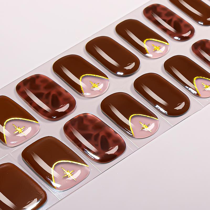 22Tips French UV-Free Gel Nail Stickers Leopard Print Full Cover Gel Polish Nail Strips DIY Manicure Decoration