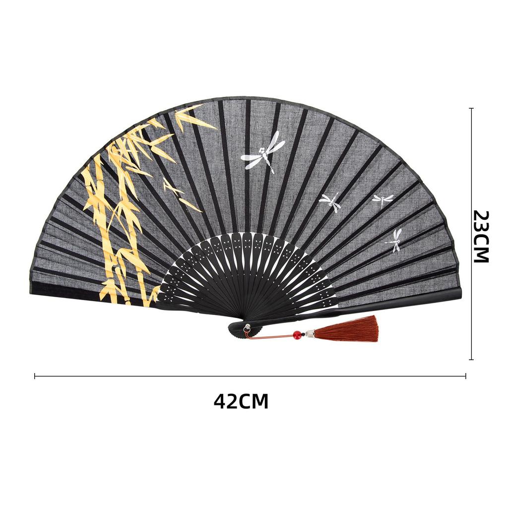 Folding Folding Cotton Folding Black Bamboo Comes with Rabbit Fan Fireworks Overseas Japanese Summer Kabuki Heatstroke Prevention [SENMAN] Men's Fan,