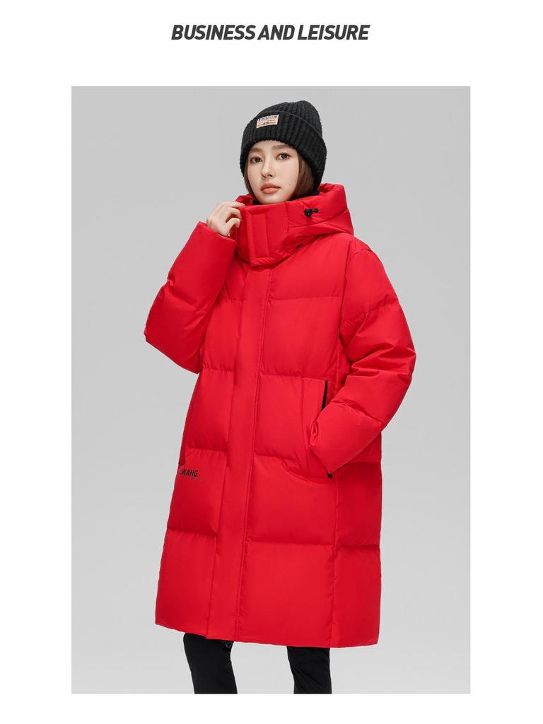 Unisex Mid-Length Hooded Down Jacket, 90% White Duck Down, Thickened for 2025 Winter, Trendy Couple's Warm Outerwear with Cold Protection.