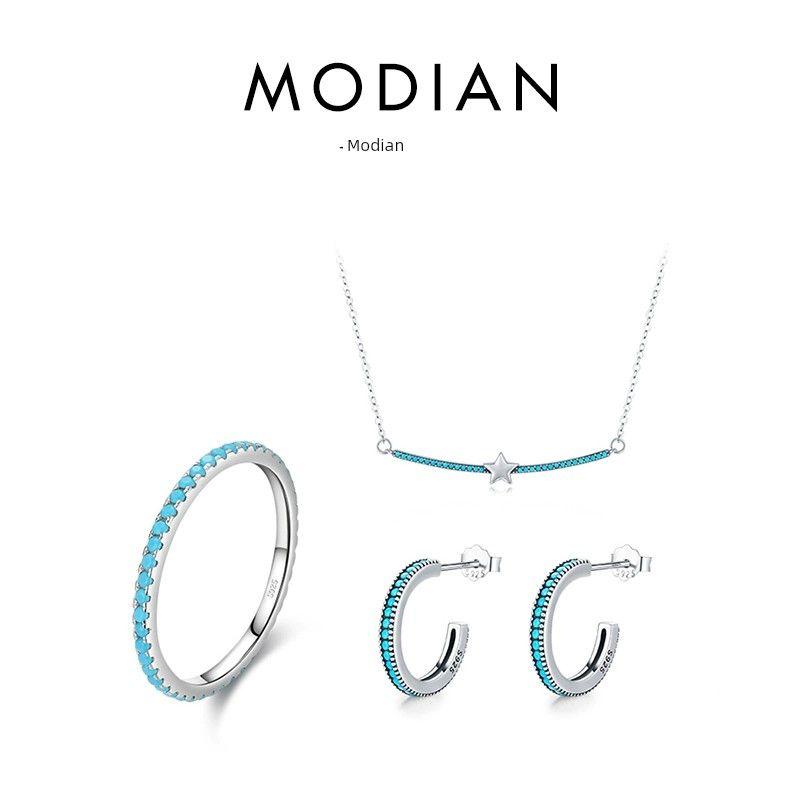 Modian 925 Sterling Silver Little Finger Ring Niche Style Turquoise