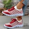 2025 Foreign Trade Four Seasons New Women's Fly-woven Breathable Sports and Leisure Shoes Large Size Round Head Lace-up Knitted Shoes