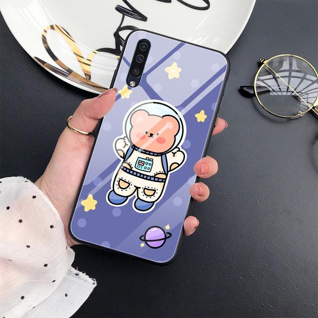Cute Bear Moon Astronaut Case For Samsung Galaxy A71 A72 A70 A73 A53 A13 5g A03 A22 A21s A03 Core A42 A52 Glass Cover Coque Capa