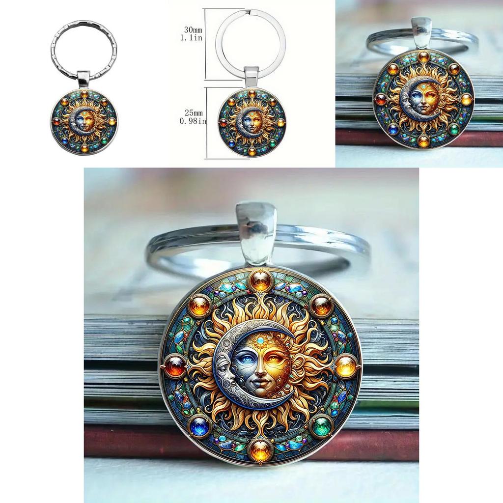 Elegant Glass Keyring With Sun Moon Design Rechargeable Key Holder For Office Use