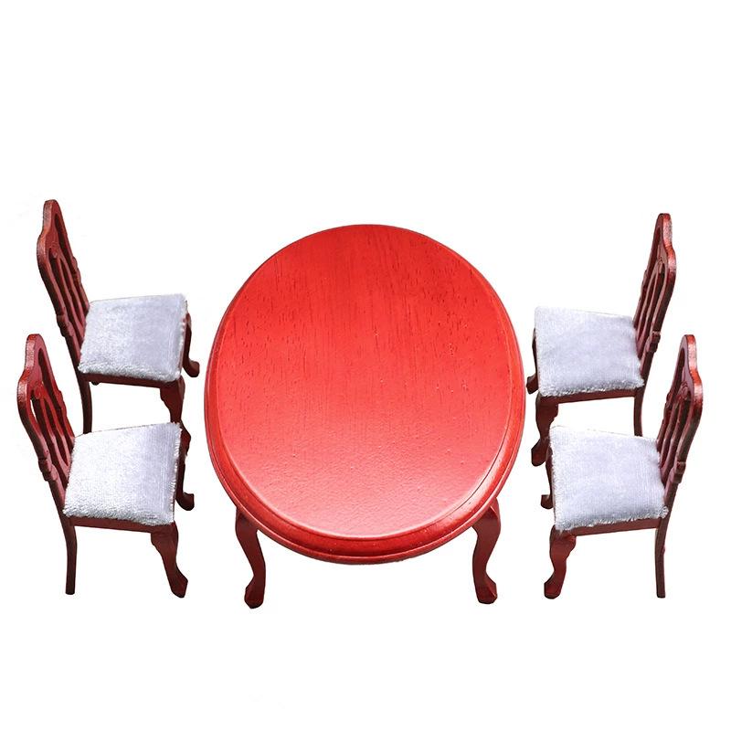 

1:12 Miniature European-Style Rosewood Table and Chair Set for Dollhouse Restaurant Scene