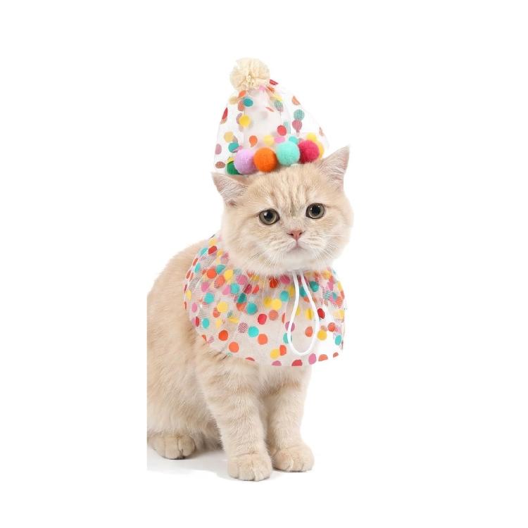 Pet Cone Hat for Puppy Birthday Dog Dotted Birthday Costume for Fashion Pet Wear Neckerchief Outfit