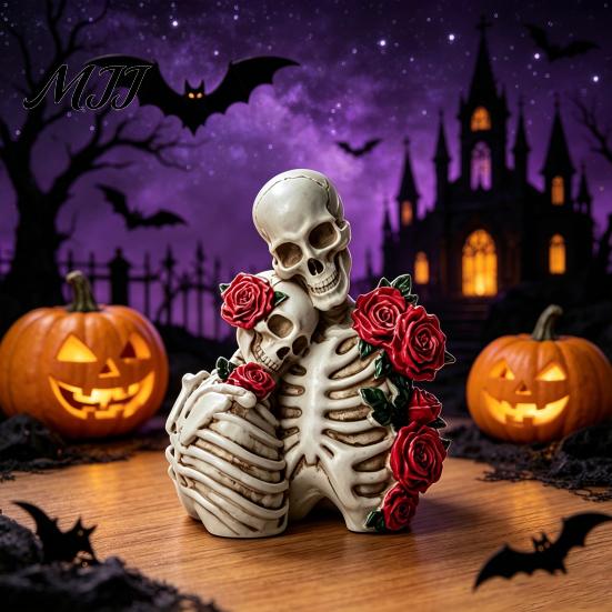 Skeleton Resin Figurine Halloween Couple Figurine, Vintage Gothic Skull Statue, Statue Holiday Party Home Decoration for Shelf Table Mantel
