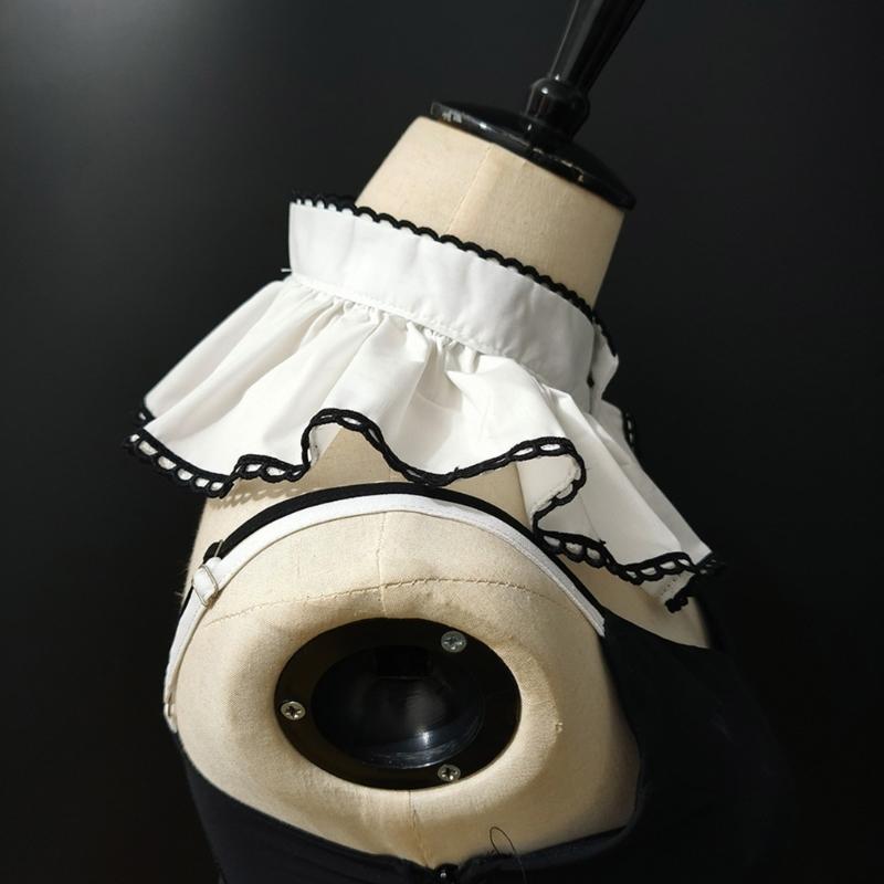 Women's Black Trimmed Chiffon Pleated Detachable Fake Collar Wrist Cuffs False Sleeves for Formal Event Decorative Piece