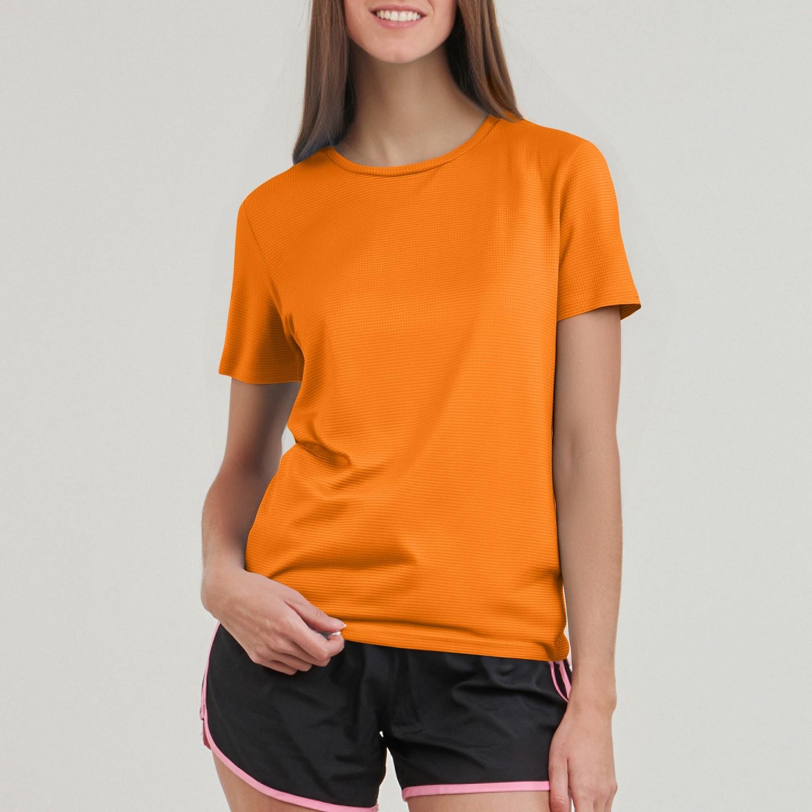 

Женская повседневная однотонная спортивная быстросохнущая одежда для фитнеса с короткими рукавами футболка S шафрановый