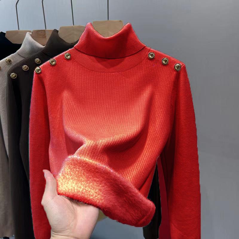 2024 Women's High-Quality Velvet Fleece High-Neck Slim-Fit Base Layer Sweater for Autumn/Winter