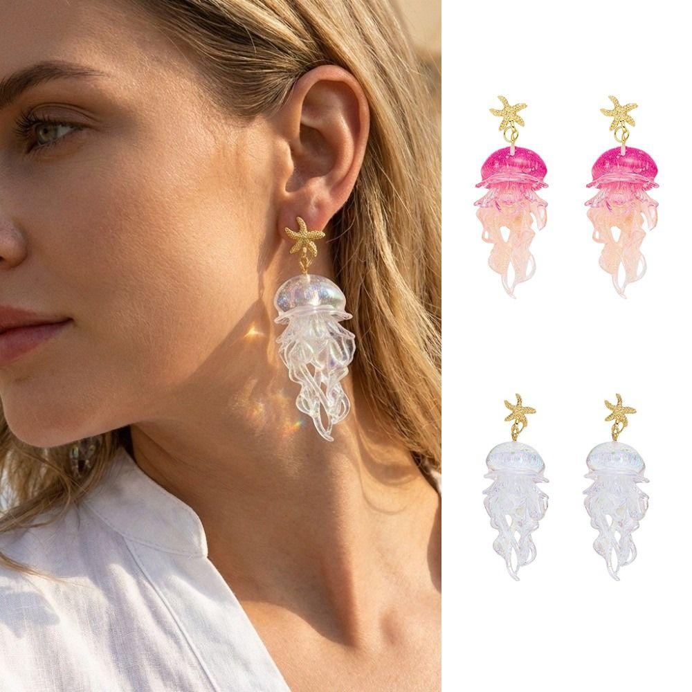 Personality Jellyfish Dangle Earrings Creative Summer Jewelry Ocean Themed Drop Earrings Gift
