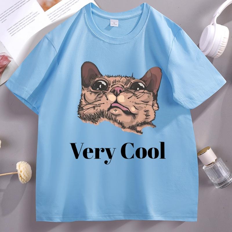 Gumbus Very Cool TShirt for Unisex Women Elastic Casual Short Sleeve Tshirt Cotton Printed Cute Cat T Shirt Oversized Streetwear
