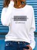Women's Spring and Autumn 100% Polyester Casual Fashion Long Sleeve Los Angeles Letter Graphic Printed Round Neck T-shirt