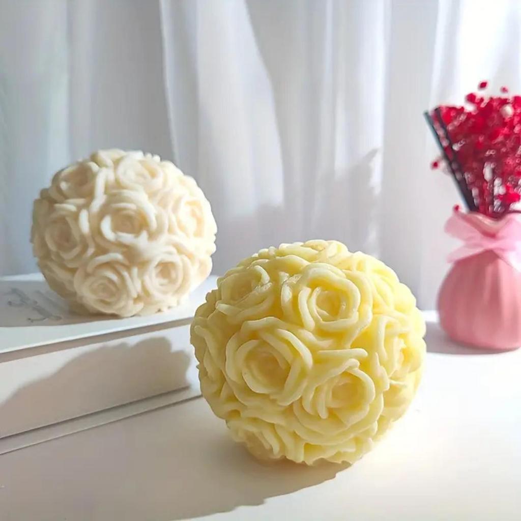 3D Rosenkugel Kerze Harz Silikonform Valentinstag Gussform Kreativer eleganter Blumenkerzenhalter Geeignet für DIY Kann