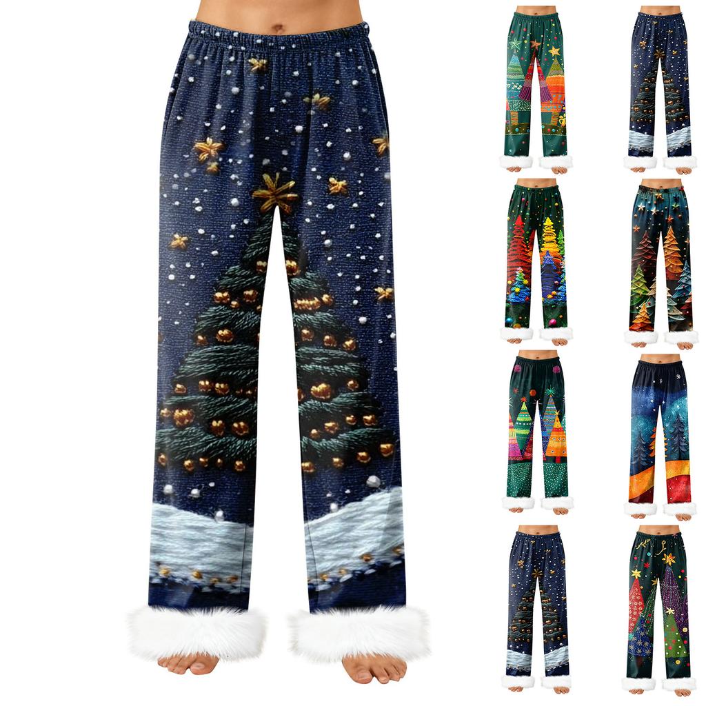 Women's Fashionable Casual Pants, Christmas Tree Print Pants