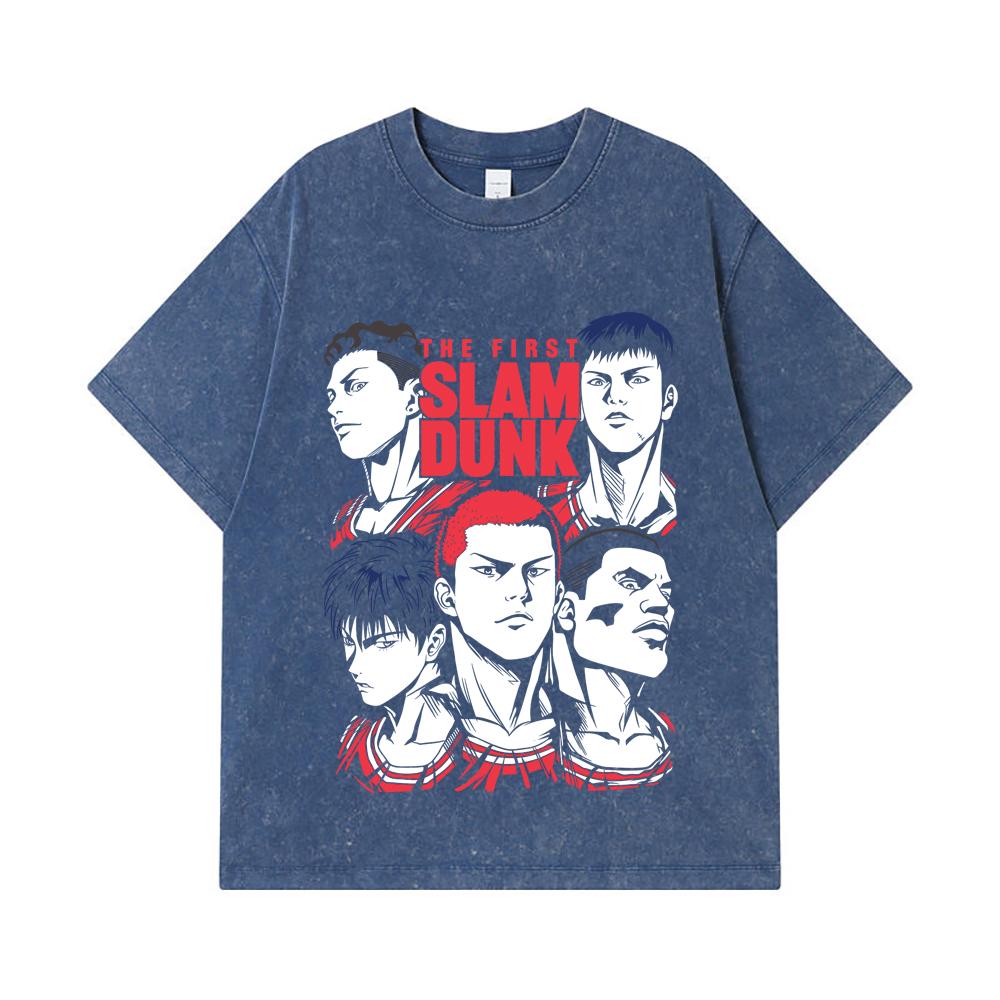 275 GSM Washed T-shirts 100% Cotton Slam Dunk V6 Print Unisex Heavy Cotton T Shirt